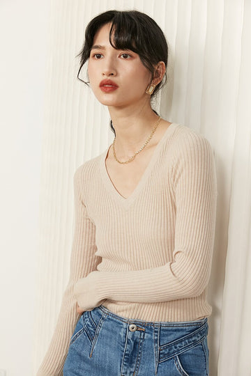 Wool V-neck Knitted Sweater