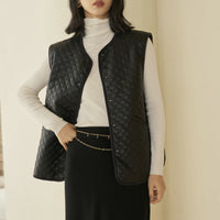 Black Quilted Vegan Leather Gilet