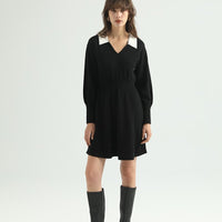 Wool Pleated Black Dress