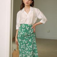 Silk Floral Print Skirt