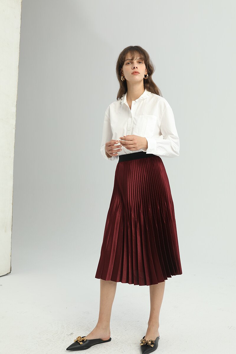 Velvet Pleated Mid-length Skirt