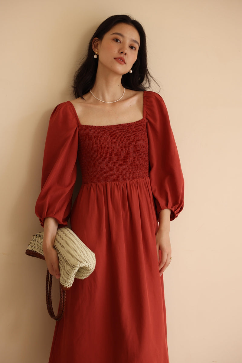 Vintage Style Red Square-neck Dress