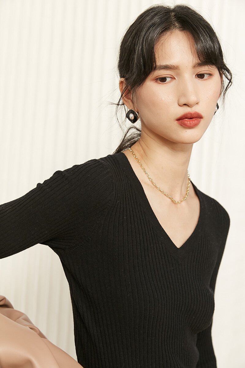 Wool V-neck Knitted Sweater