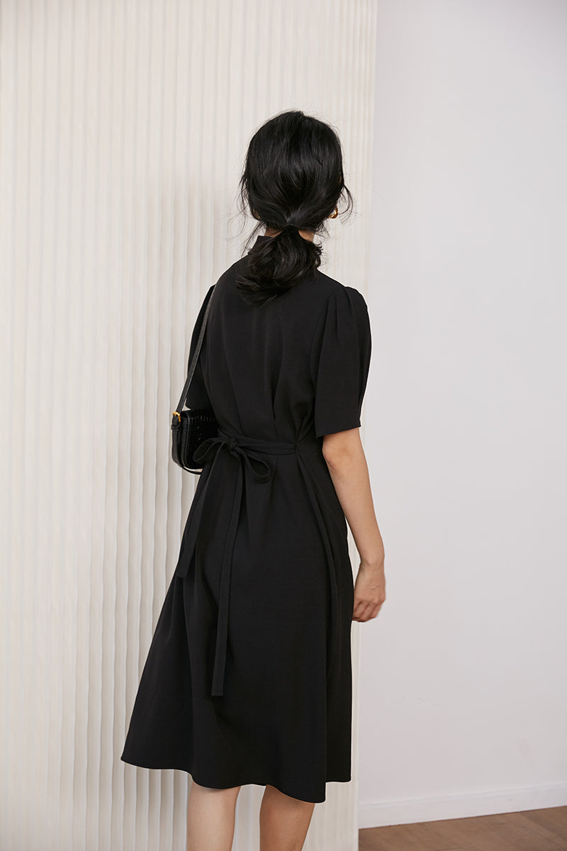 Black Lapel Midi Dress