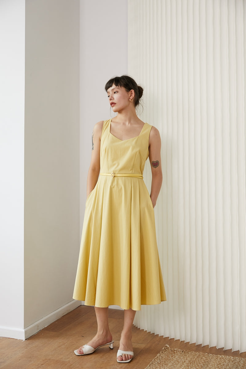 Cotton Yellow Pleated Dress