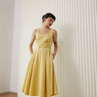 Cotton Yellow Pleated Dress