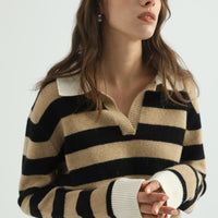 Wool Striped Polo Sweater