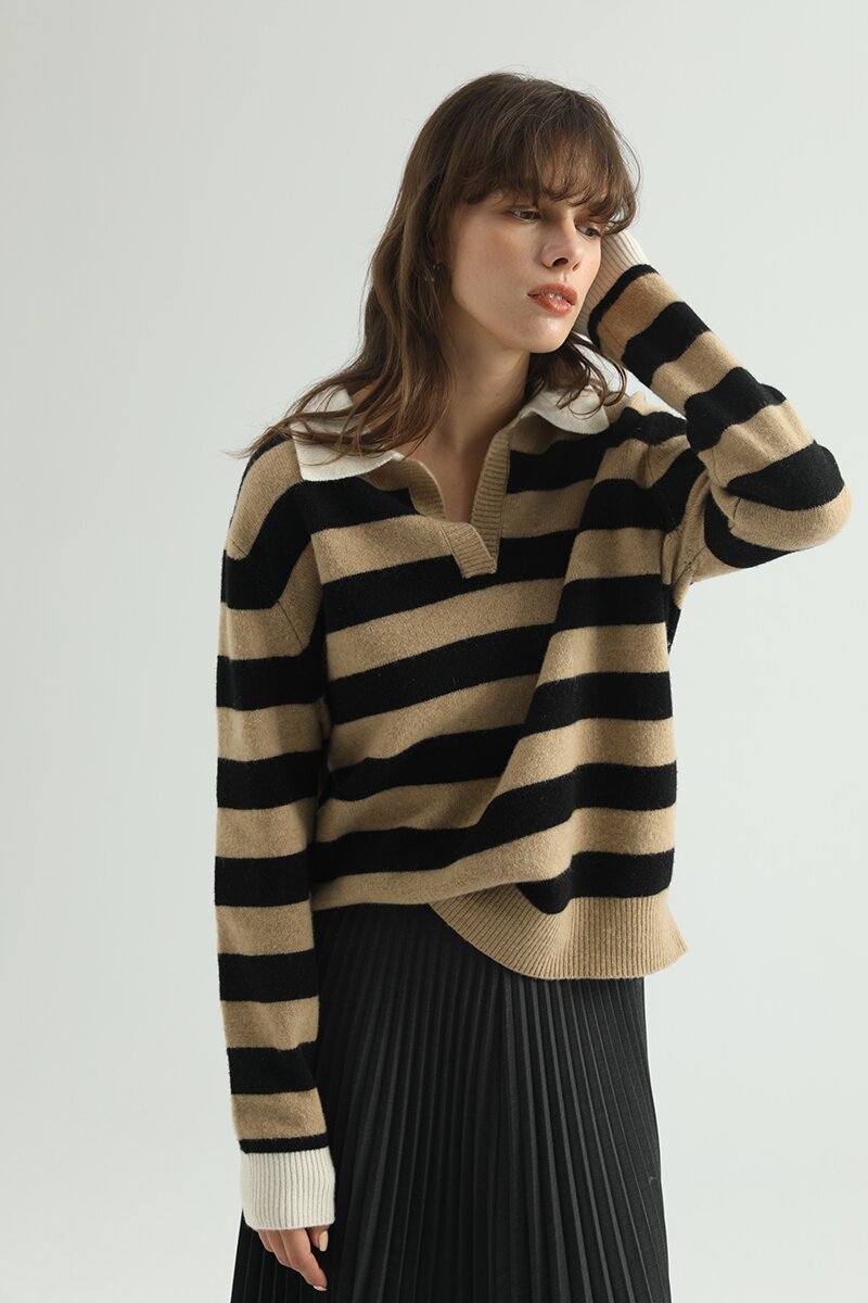 Wool Striped Polo Sweater